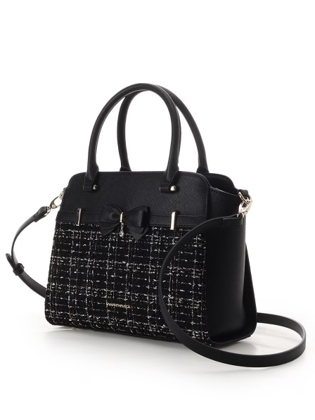 ツイードアクセントリボンハンドバッグ【ブラック】 ブラック