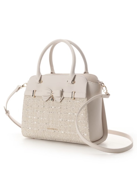 ツイードアクセントリボンハンドバッグ【ホワイト】 ホワイト