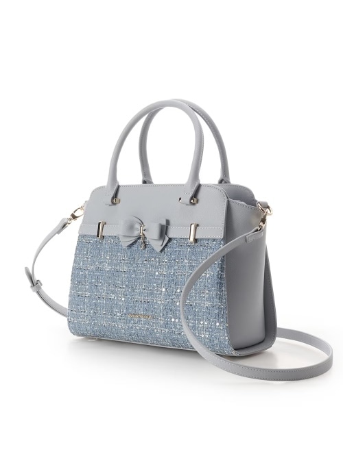 ツイードアクセントリボンハンドバッグ【ライトブルー】 ライトブルー