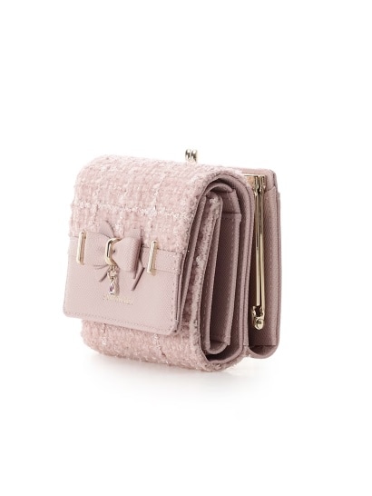 ツイードアクセントリボン折財布【ピンク】 ピンク