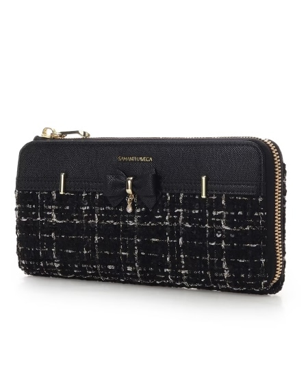 ツイードアクセントリボン長財布【ブラック】 ブラック