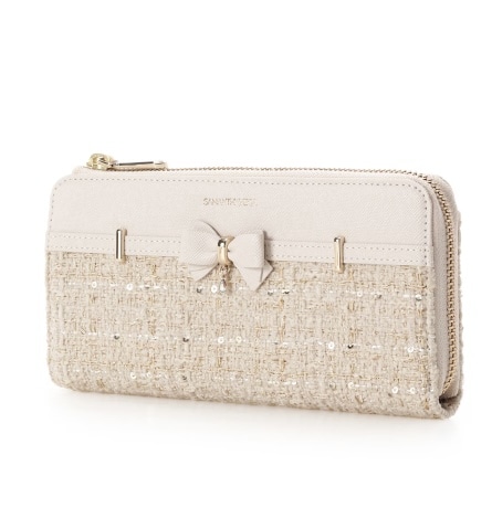 ツイードアクセントリボン長財布【ホワイト】 ホワイト