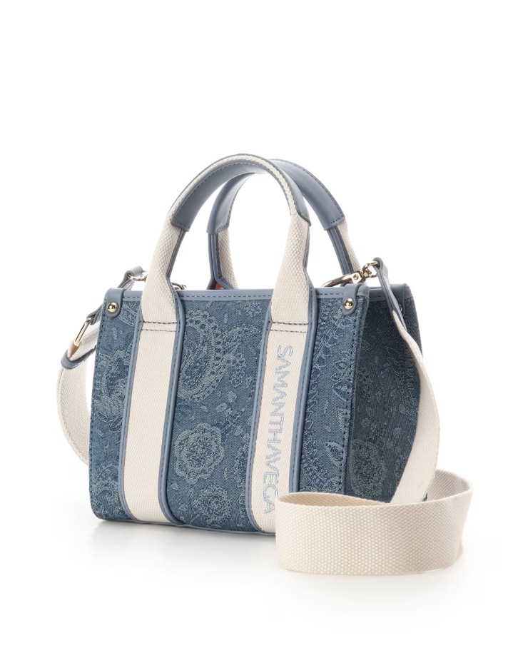 ロゴテープジャガード調トートバッグ（ミニ）【ライトブルー