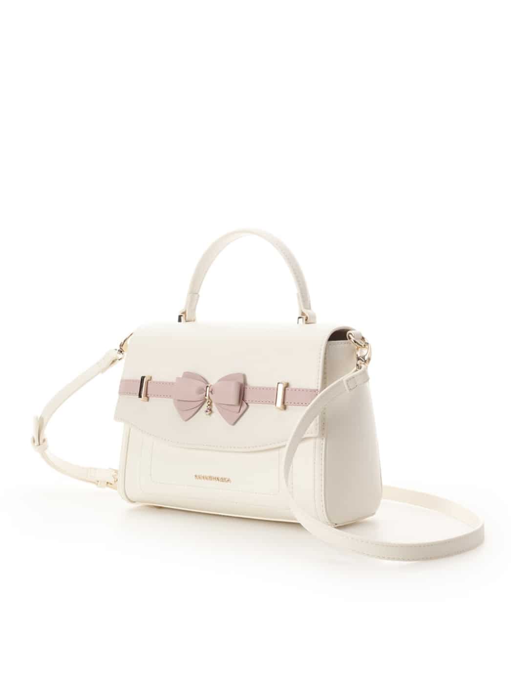 バイカラーアクセントリボンショルダーバッグ【ホワイト】 ホワイト