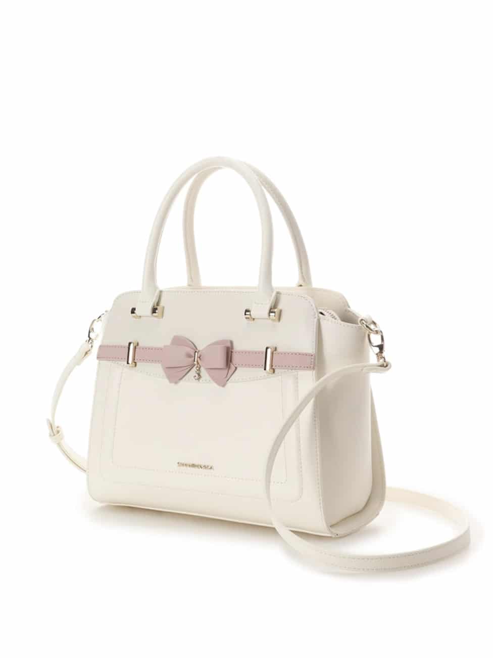 バイカラーアクセントリボンハンドバッグ【ホワイト】 ホワイト