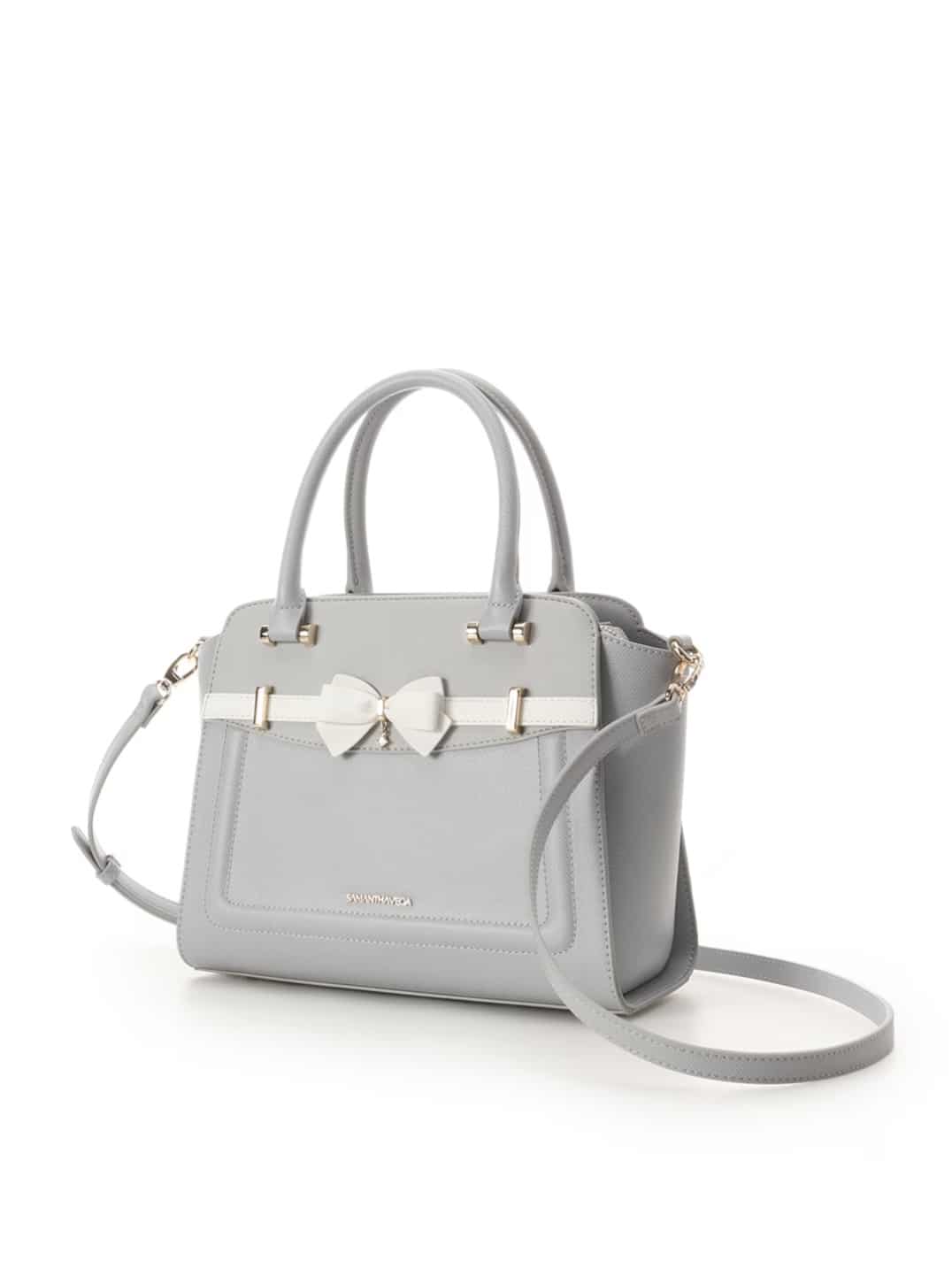 バイカラーアクセントリボンハンドバッグ【ライトブルー】 ライトブルー