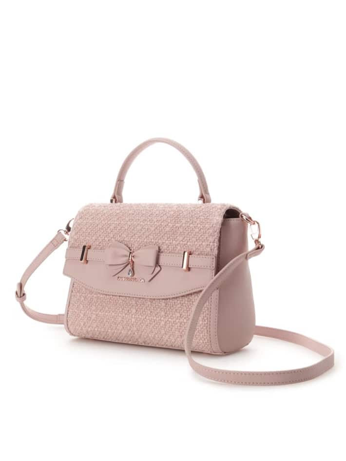 ラメツイードアクセントリボンショルダーバッグ【ピンク】 ピンク