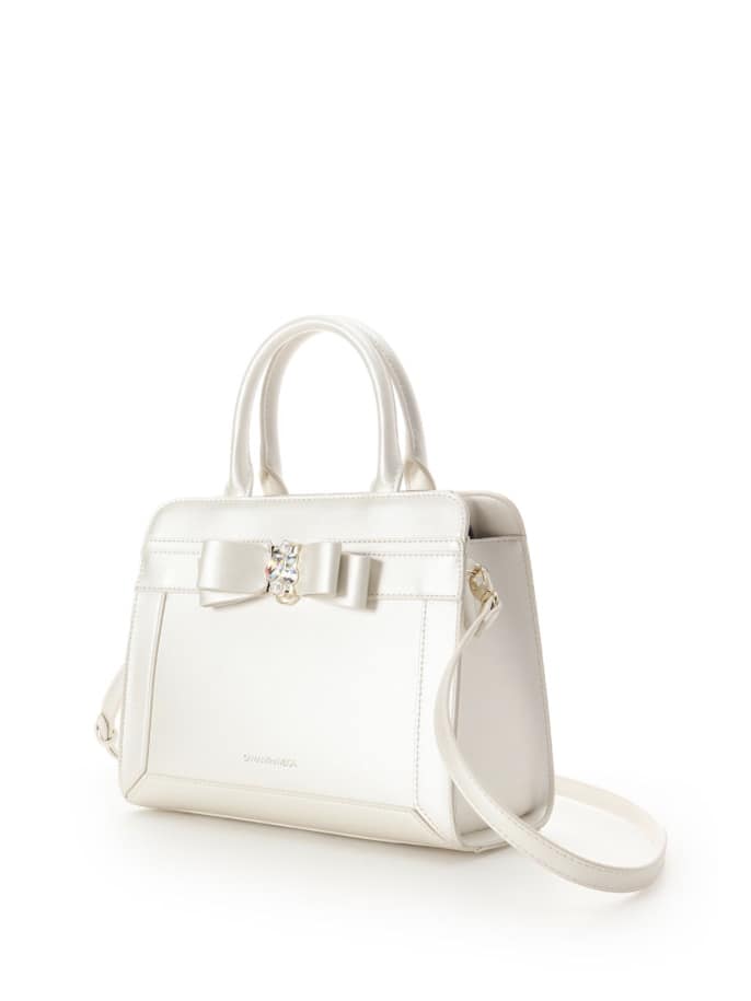 [Holiday Collection]パールカラージュエルリボンハンドバッグ【ホワイト】 ホワイト