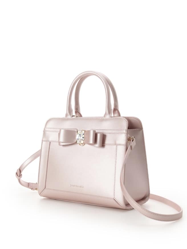 [Holiday Collection]パールカラージュエルリボンハンドバッグ【ピンク】 ピンク