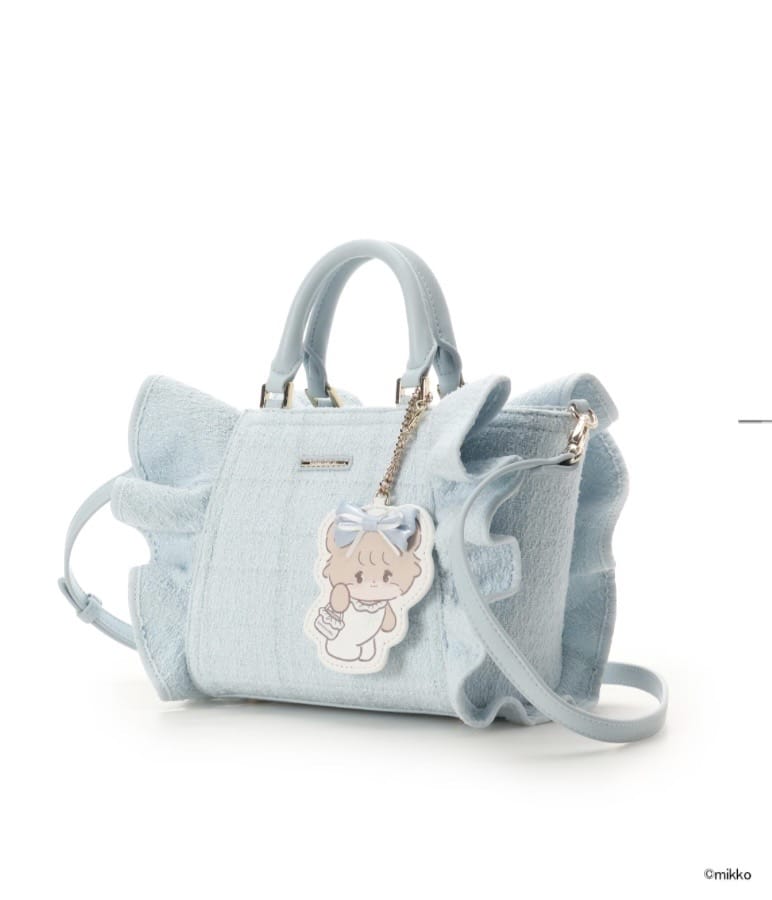 Lil ala mode×SAMANTHAVEGAコレクション ツイードフリルハンドバッグ【ラテ】 ライトブルー