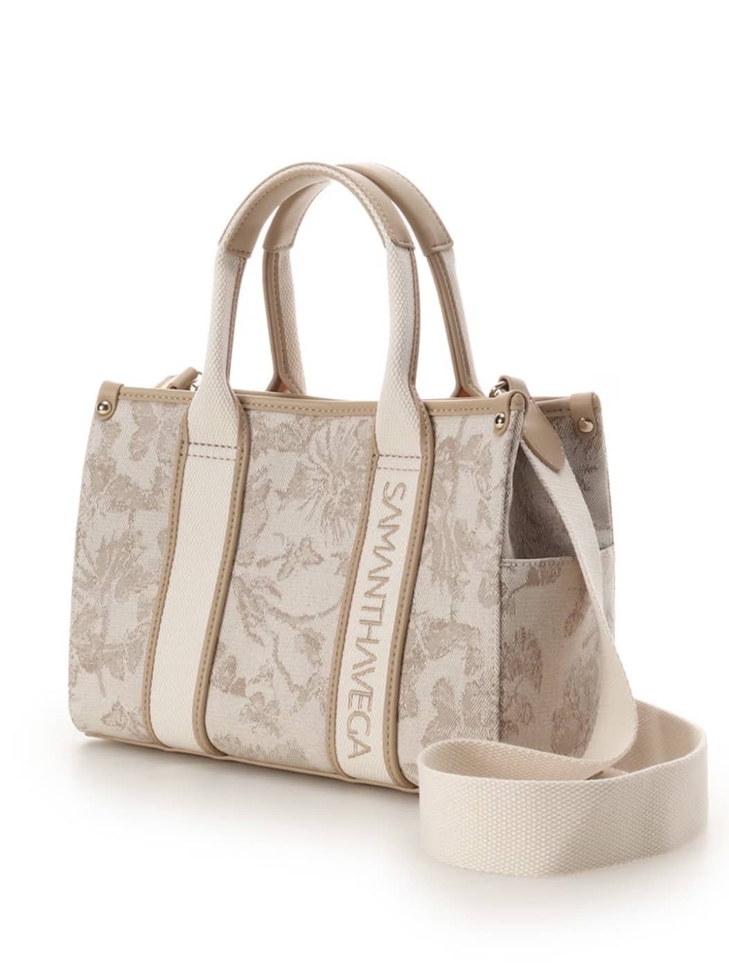 ロゴテープジャガード調トートバッグ（小）【ベージュ】 ベージュ