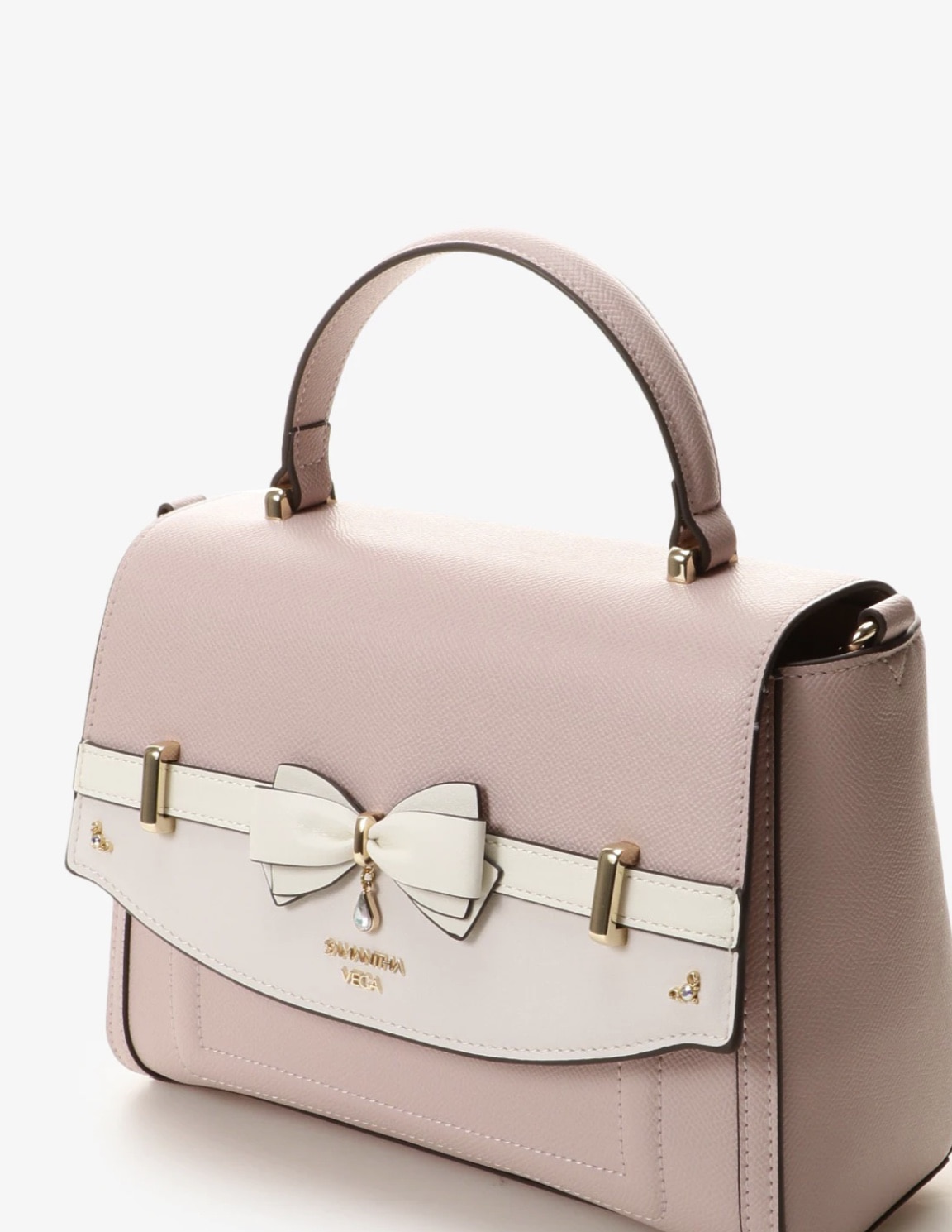 バイカラーアクセントリボンショルダーバック ピンクベージュ