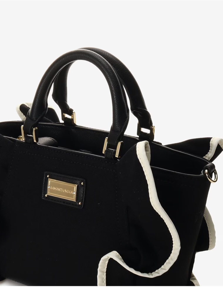 パイピングフリルハンドバッグ（小）【ブラック】 ブラック