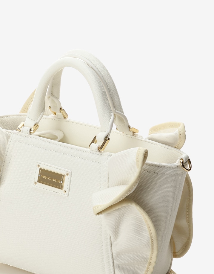 パイピングフリルハンドバッグ（小）【ホワイト】 ホワイト