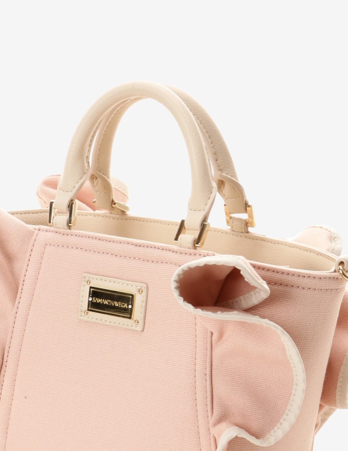 パイピングフリルハンドバッグ（小）【ベビーピンク】 ベビーピンク