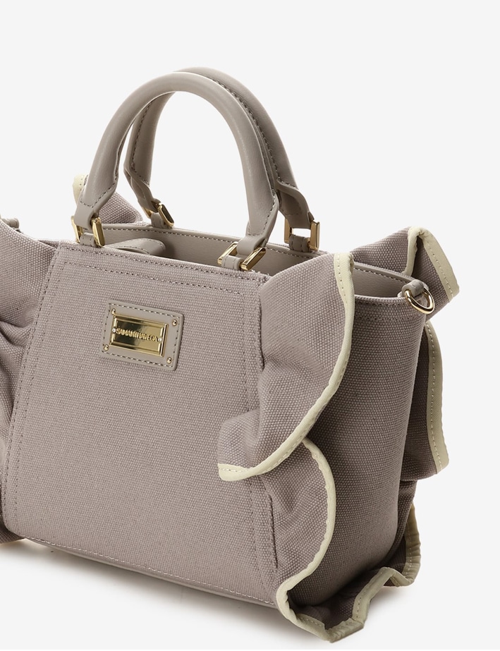 パイピングフリルハンドバッグ（小）【グレージュ】 グレージュ