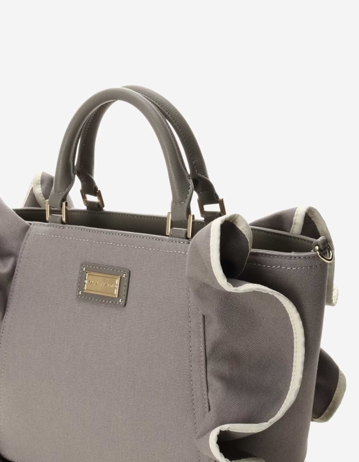 パイピングフリルハンドバッグ（大）【ダークグレー】 ダークグレー