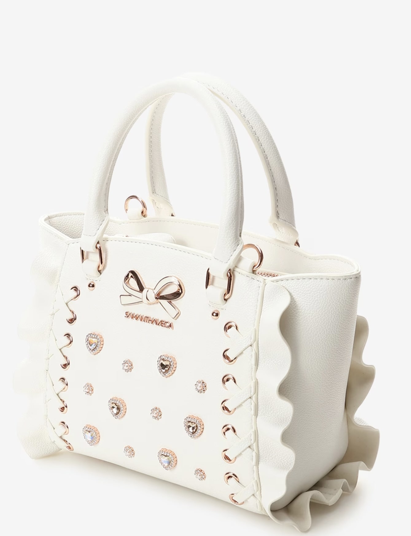 レースアップハートビジューフラッタ―(ミニ)　【ホワイト】 ホワイト