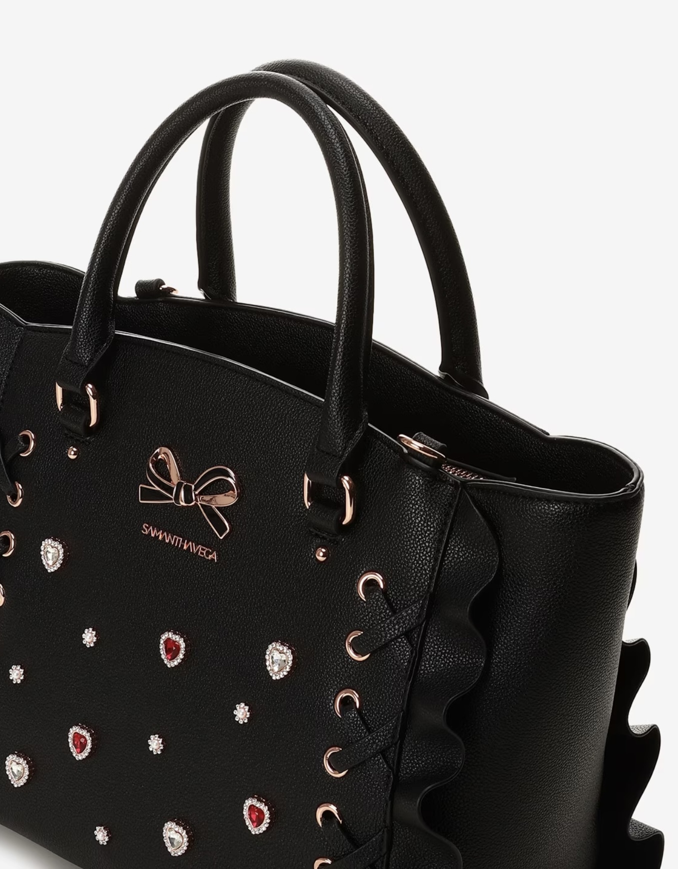 レースアップハートビジューフラッタ―(小)【ブラック】 ブラック