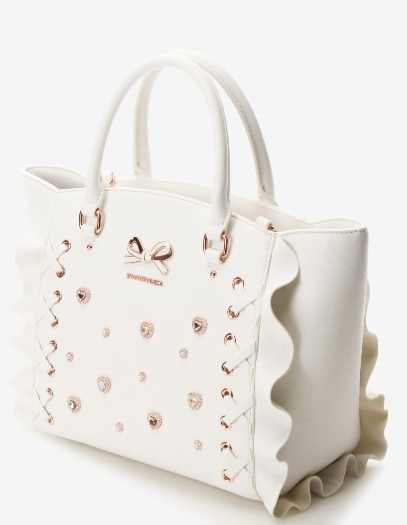 レースアップハートビジューフラッタ―(小)【ホワイト】 ホワイト