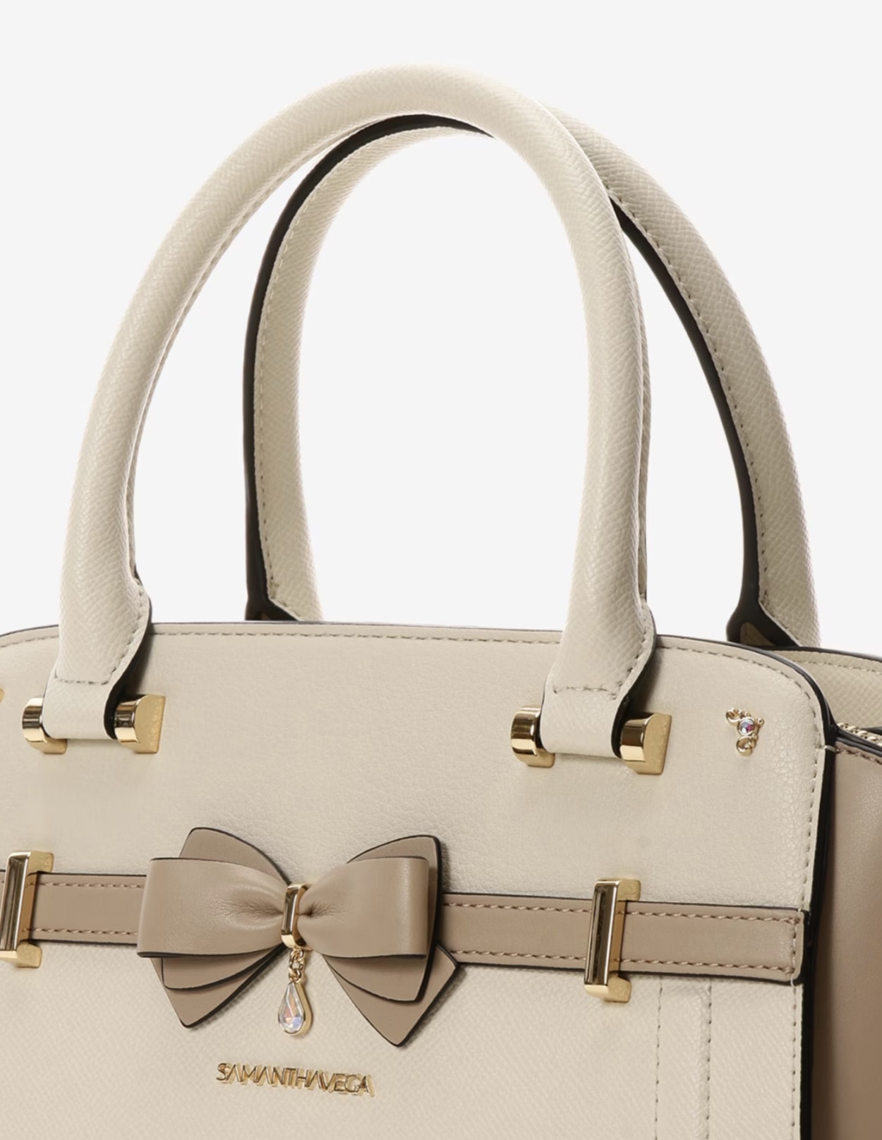 バイカラーアクセントリボンハンドバッグ【オフホワイト】 オフホワイト