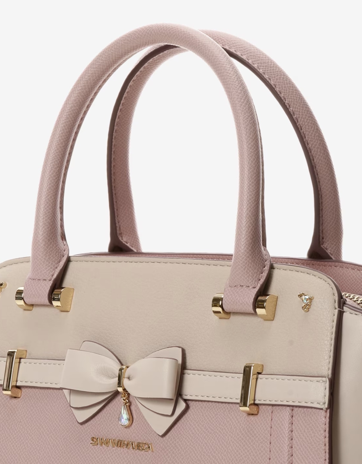 バイカラーアクセントリボンハンドバッグ【ピンク】 ピンク