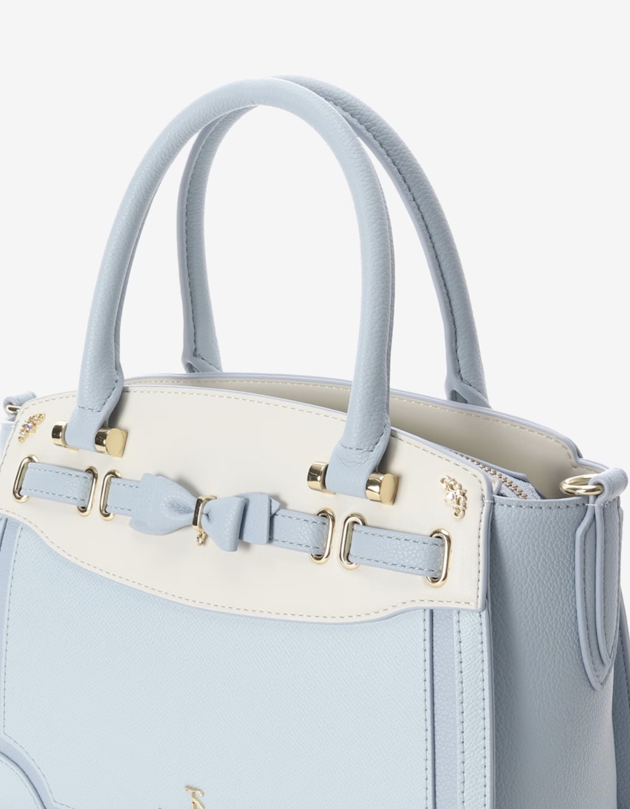 フロントリボンベルトハンドバッグ【ライトブルー】 ライトブルー