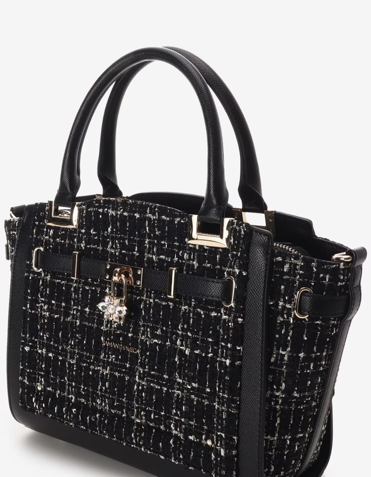 ツイードベルトビジューハンドバッグ【ブラック】 ブラック