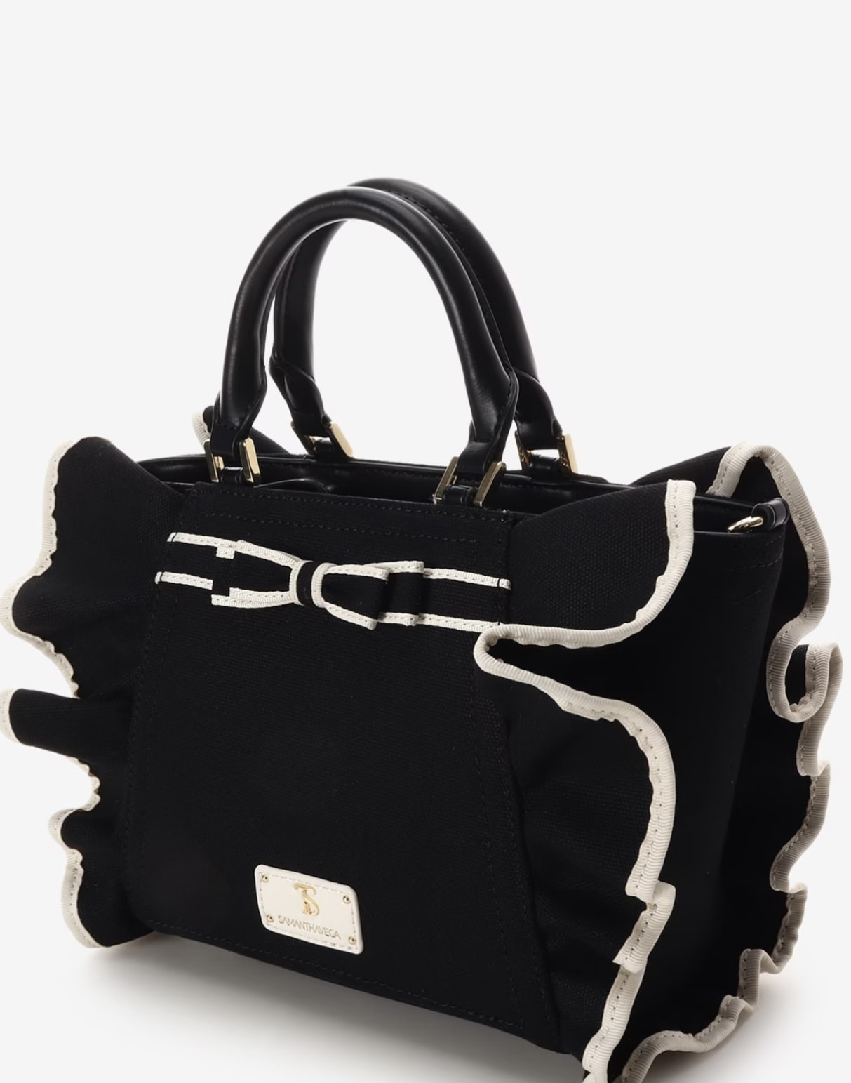 リボンフリルハンドバッグ（小）【ブラック】 ブラック