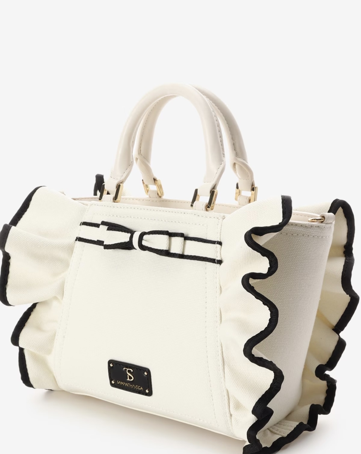 リボンフリルハンドバッグ（小）【ホワイト】 ホワイト