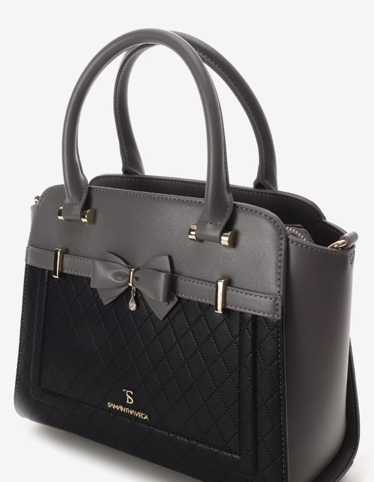 キルティングアクセントリボンハンドバッグ【ブラック】 ブラック