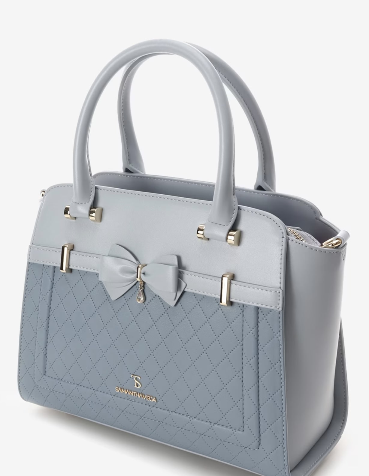 キルティングアクセントリボンハンドバッグ【ライトブルー】 ライトブルー