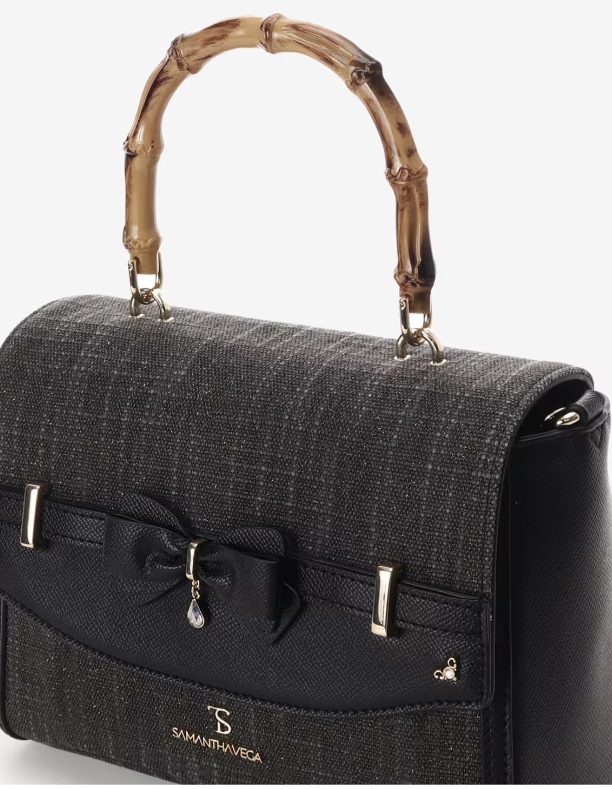 バンブーアクセントリボンショルダーバッグ【ブラック】 ブラック