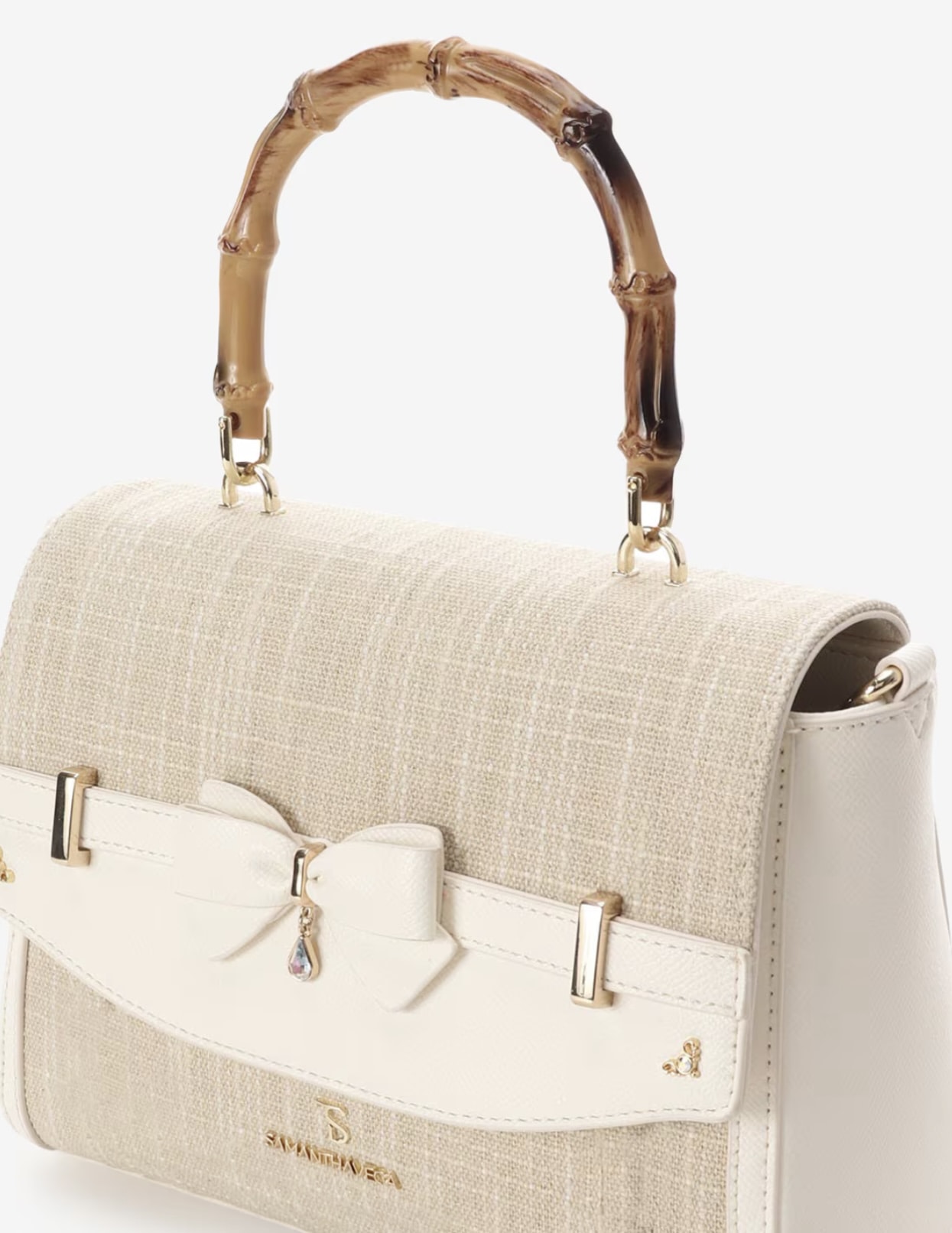 バンブーアクセントリボンショルダーバッグ【ホワイト】 ホワイト