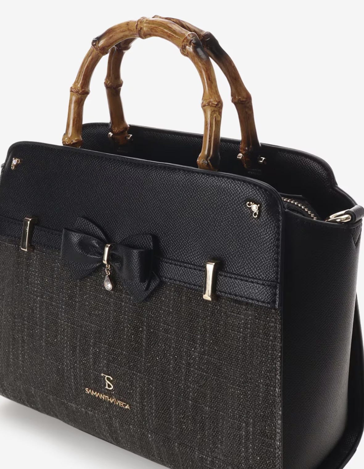 バンブーアクセントリボンハンドバッグ【ブラック】 ブラック