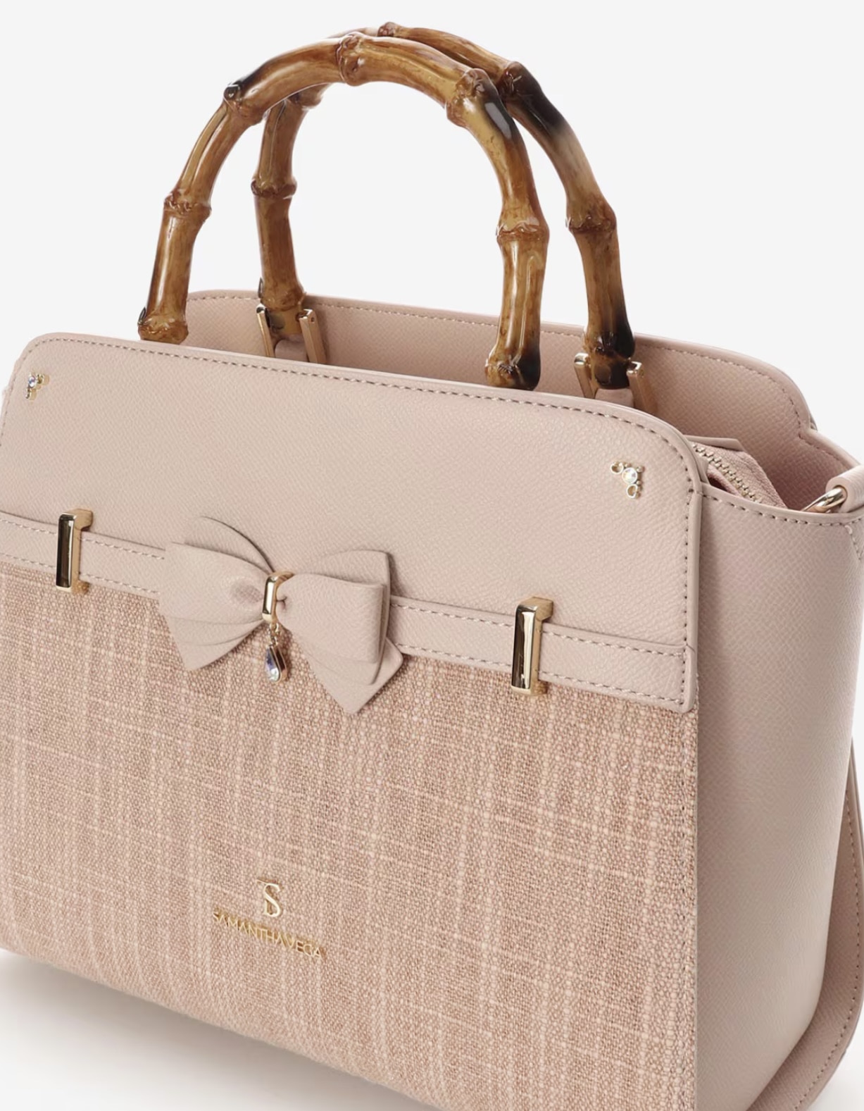 バンブーアクセントリボンハンドバッグ【ピンク】 ピンク