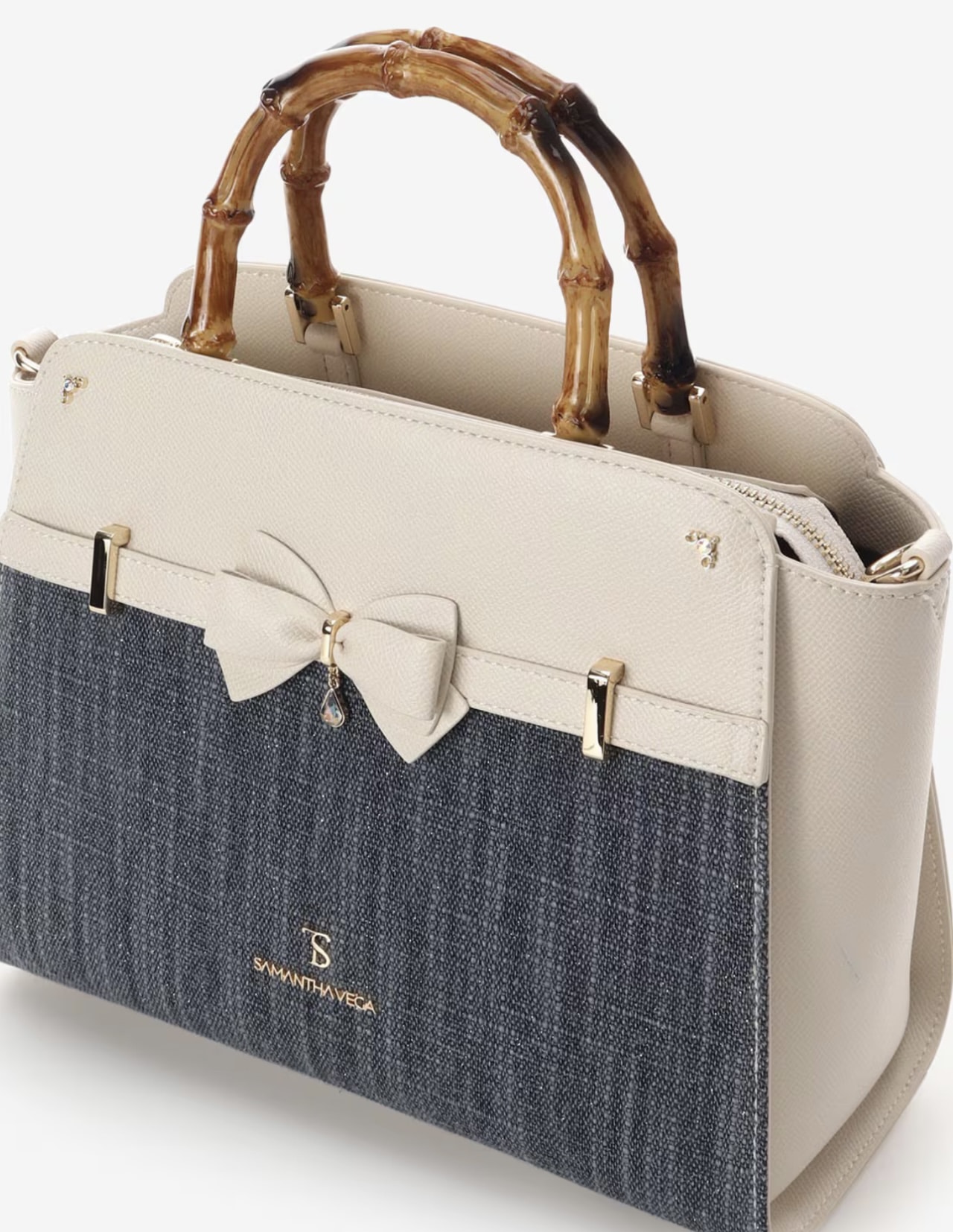 バンブーアクセントリボンハンドバッグ【インディゴ】 インディゴ