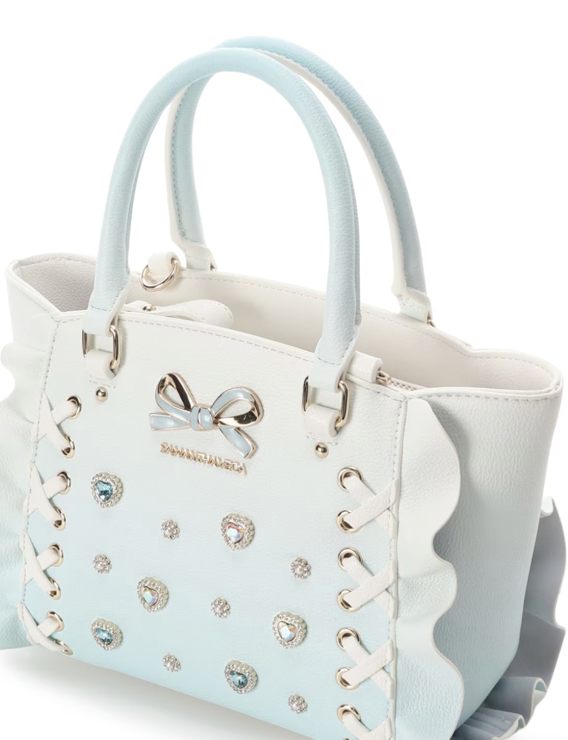 レースアップハートビジューグラデーションフラッター（ミニ）【ライトブルー】 ライトブルー