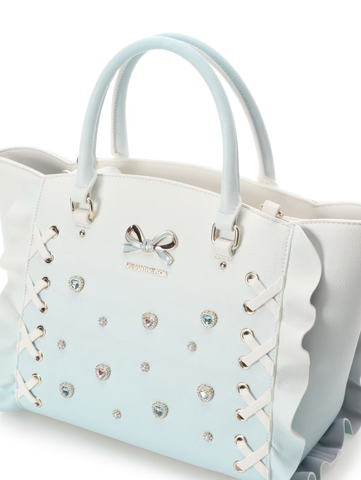 レースアップハートビジューグラデーションフラッター（小）【ライトブルー】 ライトブルー