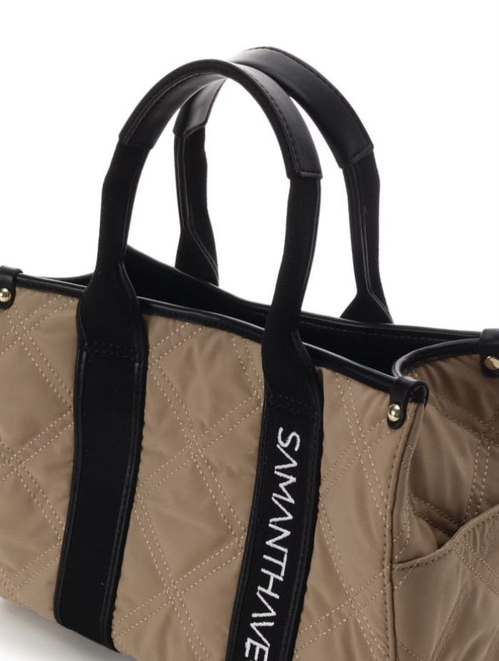 ロゴテープキルティングハンドバッグ（小）【ベージュ】 ベージュ