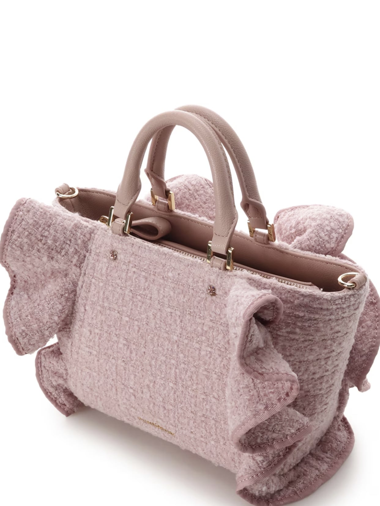 ツイードフリルハンドバッグ（小)【ピンク】 ピンク