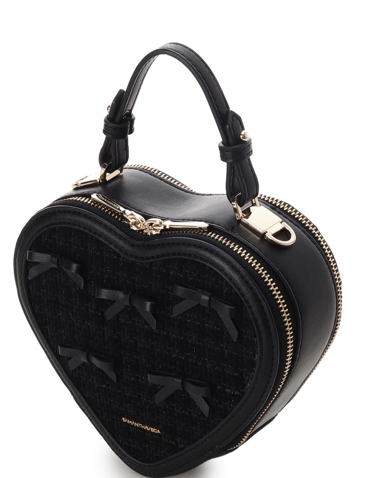 ツイードリボンハート型ショルダーバッグ【ブラック】 ブラック