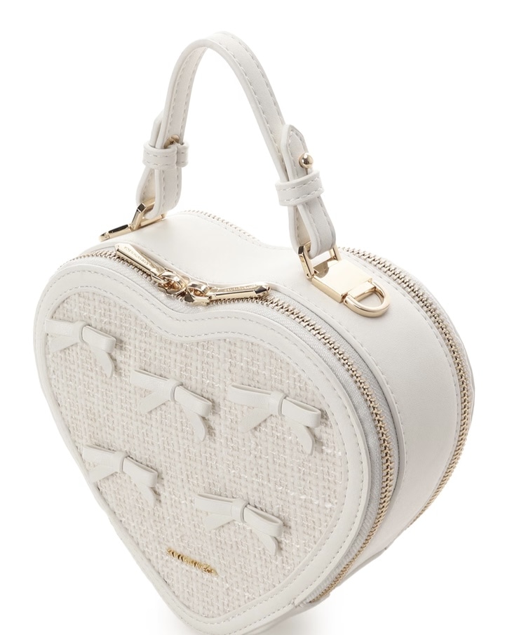 ツイードリボンハート型ショルダーバッグ【ホワイト】 ホワイト