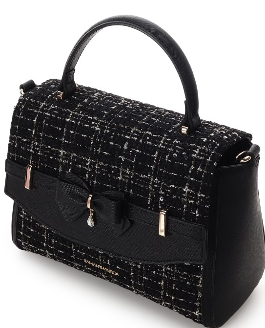 ツイードアクセントリボンショルダーバッグ【ブラック】 ブラック