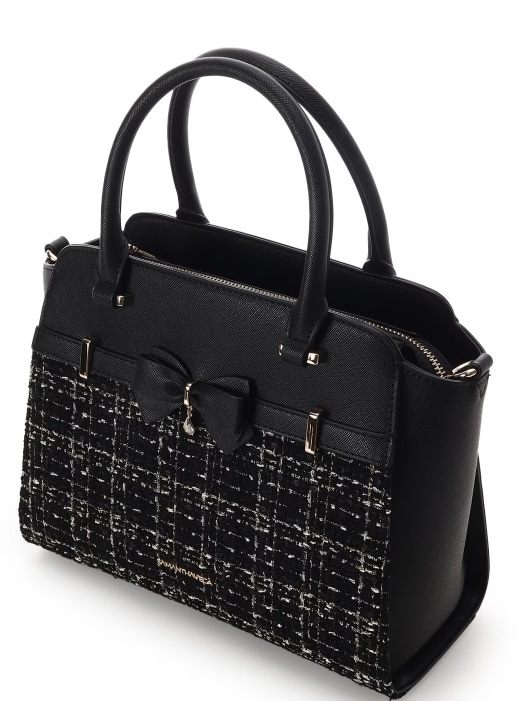 ツイードアクセントリボンハンドバッグ【ブラック】 ブラック