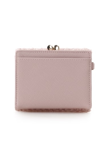 ツイードアクセントリボン折財布【ピンク】 ピンク