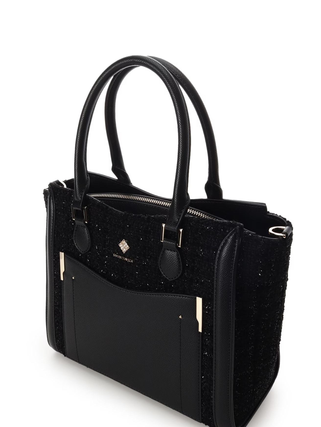 ツイードダイヤカットハンドバッグ【ブラック】 ブラック