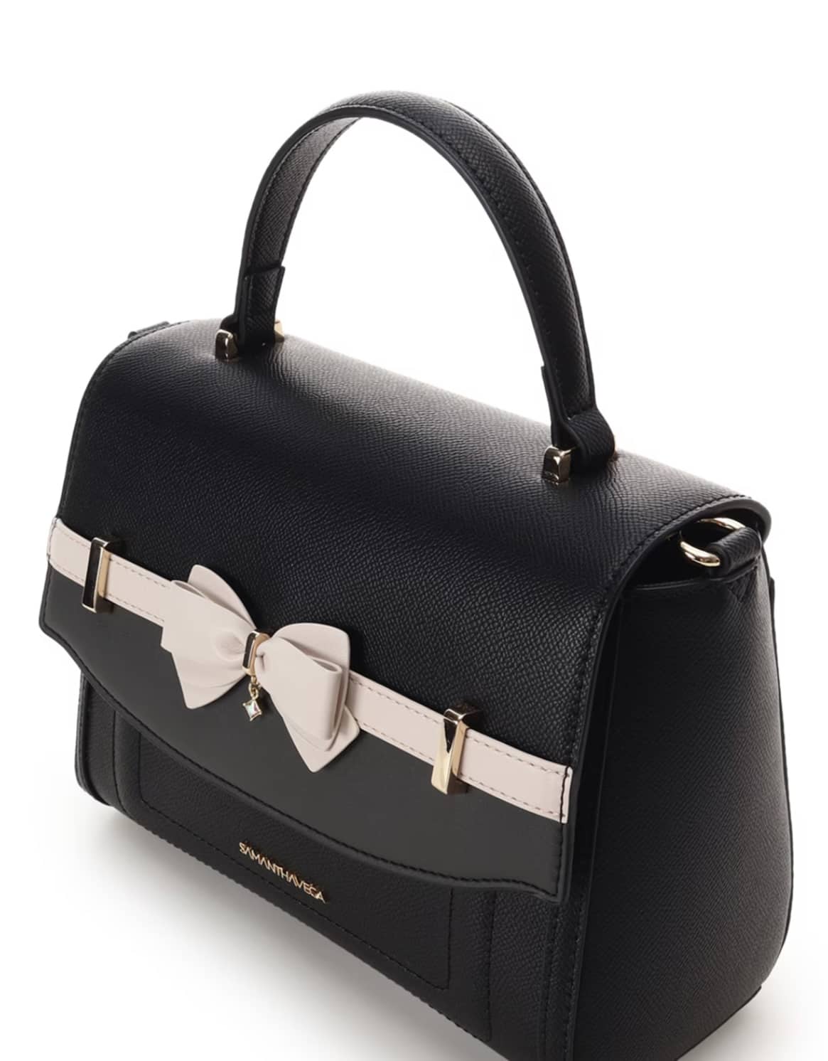 バイカラーアクセントリボンショルダーバッグ【ブラック】 ブラック