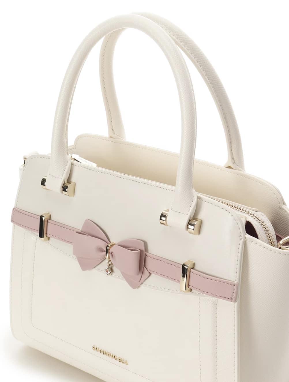 バイカラーアクセントリボンハンドバッグ【ホワイト】 ホワイト