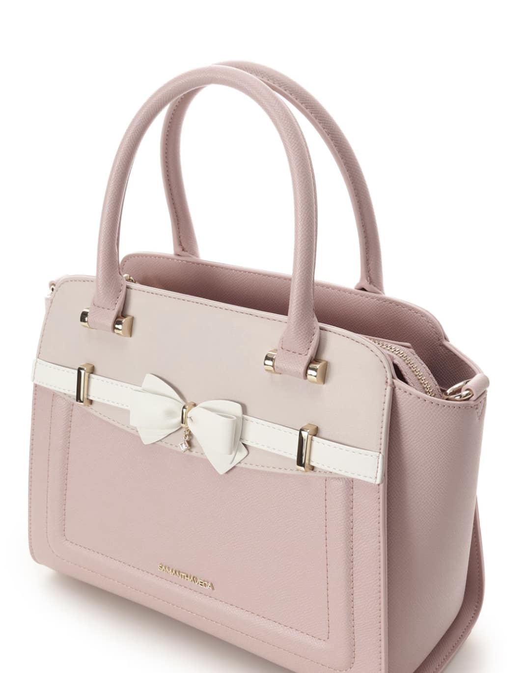 バイカラーアクセントリボンハンドバッグ【ピンク】(ピンク